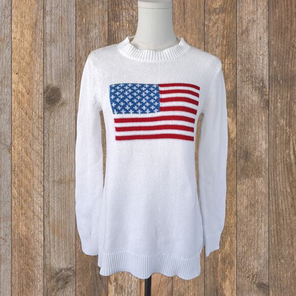 STS Sail to Sable Flag Intarsia Sweater XS White Preppy Americana - Picture 2 of 8